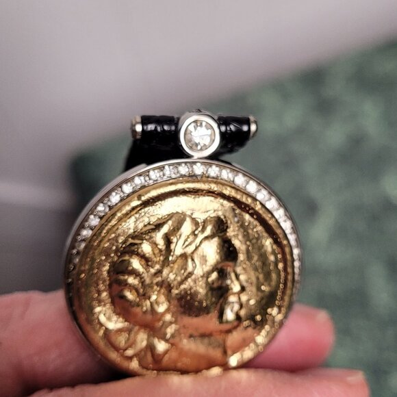 Gold Painted Medallion Face - Forty Eight Tiny Crystals and Two Large Crystals - Picture 3 of 16